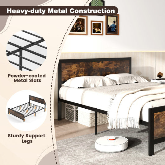 Metal Bed Frame with Headboard and Footboard-Full Size