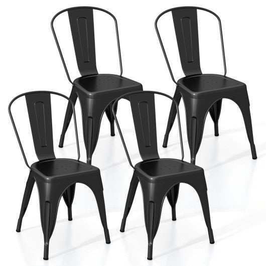 Metal Dining Chairs Set of 4 with Removable Backrest for Dining Room Restaurant Living Room-Black