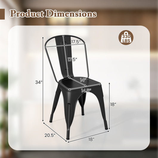 Metal Dining Chairs Set of 4 with Removable Backrest for Dining Room Restaurant Living Room-Black