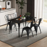 Metal Dining Chairs Set of 4 with Removable Backrest for Dining Room Restaurant Living Room-Black