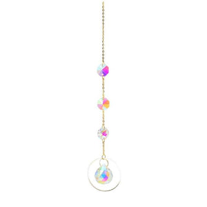 Metallic Hoop Moon Sun Catcher Hanging Crystal Pendant Chandelier Lamps Light Crystals Glass Pendants Light Rainbow Maker Wind Chime Hanging Drop Gift of Good Luck Garden Decor Hanging Ornament For Home Decoration