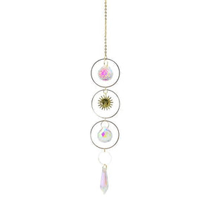 Metallic Hoop Moon Sun Catcher Hanging Crystal Pendant Chandelier Lamps Light Crystals Glass Pendants Light Rainbow Maker Wind Chime Hanging Drop Gift of Good Luck Garden Decor Hanging Ornament For Home Decoration