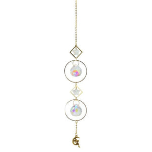 Metallic Hoop Moon Sun Catcher Hanging Crystal Pendant Chandelier Lamps Light Crystals Glass Pendants Light Rainbow Maker Wind Chime Hanging Drop Gift of Good Luck Garden Decor Hanging Ornament For Home Decoration