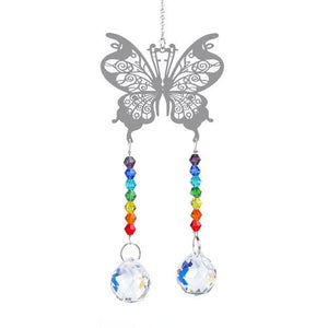 Metallic Hoop Moon Sun Catcher Hanging Crystal Pendant Chandelier Lamps Light Crystals Glass Pendants Light Rainbow Maker Wind Chime Hanging Drop Gift of Good Luck Garden Decor Hanging Ornament For Home Decoration
