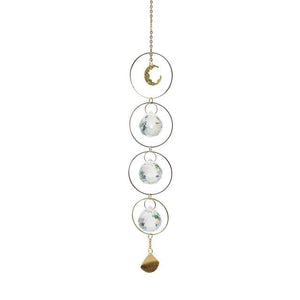Metallic Hoop Moon Sun Wind Chimes K9 Crystal Prisms Hanging Sun-catcher Rainbow Chaser Window Curtains Pendant Home Decor Gifts For Wall Hanging Decor Room Home Photography Prop