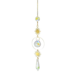 Metallic Hoop Moon Sun Wind Chimes K9 Crystal Prisms Hanging Sun-catcher Rainbow Chaser Window Curtains Pendant Home Decor Gifts For Wall Hanging Decor Room Home Photography Prop