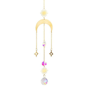 Metallic Hoop Moon Sun Wind Chimes K9 Crystal Prisms Hanging Sun-catcher Rainbow Chaser Window Curtains Pendant Home Decor Gifts For Wall Hanging Decor Room Home Photography Prop