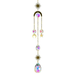 Metallic Hoop Moon Sun Wind Chimes K9 Crystal Prisms Hanging Sun-catcher Rainbow Chaser Window Curtains Pendant Home Decor Gifts For Wall Hanging Decor Room Home Photography Prop