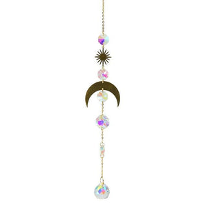 Metallic Hoop Moon Sun Wind Chimes K9 Crystal Prisms Hanging Sun-catcher Rainbow Chaser Window Curtains Pendant Home Decor Gifts For Wall Hanging Decor Room Home Photography Prop