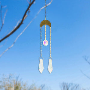 Metallic Hoop Moon Sun Wind Chimes K9 Crystal Prisms Hanging Sun-catcher Rainbow Chaser Window Curtains Pendant Home Decor Gifts For Wall Hanging Decor Room Home Photography Prop