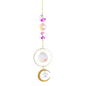 Metallic Hoop Moon Sun Wind Chimes K9 Crystal Prisms Hanging Sun-catcher Rainbow Chaser Window Curtains Pendant Home Decor Gifts For Wall Hanging Decor Room Home Photography Prop