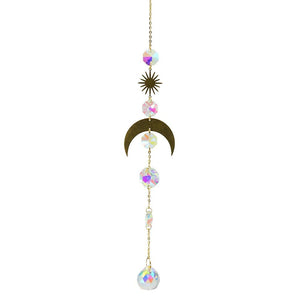 Metallic Hoop Moon Sun Wind Chimes K9 Crystal Prisms Hanging Sun-catcher Rainbow Chaser Window Curtains Pendant Home Decor Gifts For Wall Hanging Decor Room Home Photography Prop