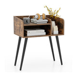 Mid Century Modern Nightstand  with Open Shelves-Brown