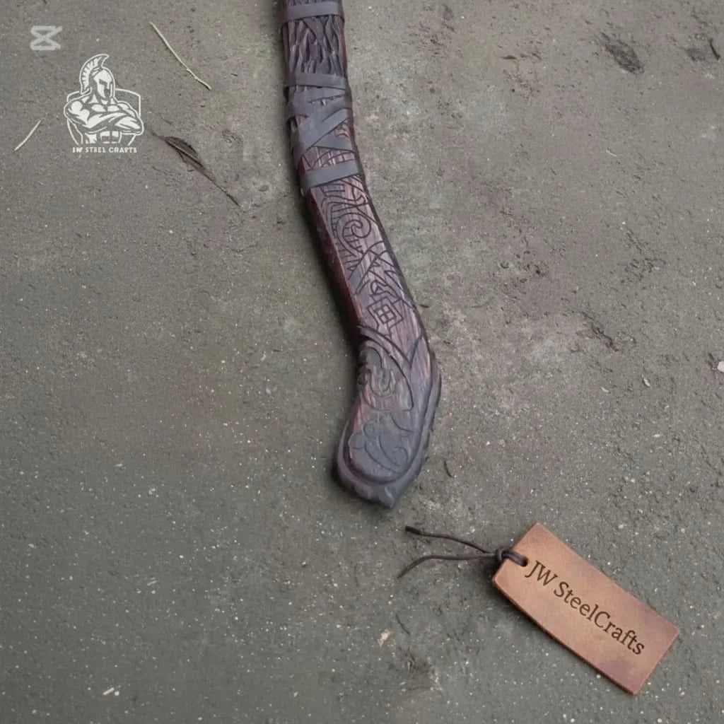 Engraved Leviathan Axe Replica with Carved Wood Handle