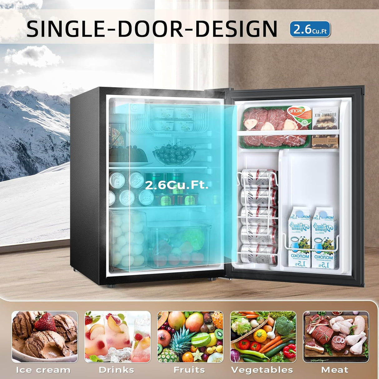 Mini Compact Refrigerator with Freezer, 2.6 Cu.Ft 58070RRE0