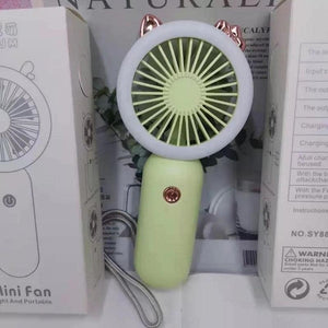 Mini Portable Fan USB Rechargeable Night Light Cooling Handheld Fan Three Speed Adjustable Pocket Personal Small Hand Fan for Child Home School Travel LED Fan