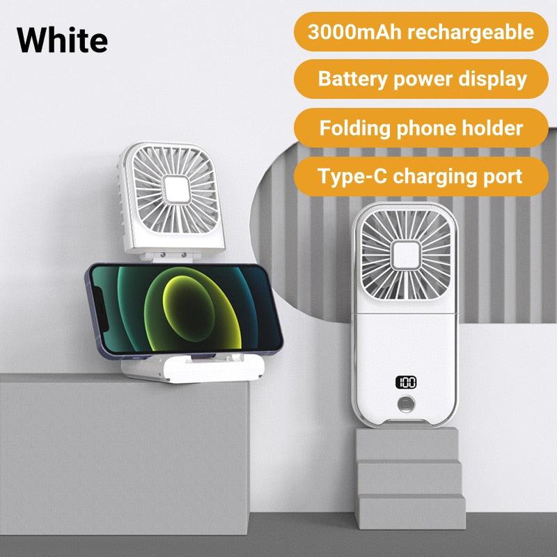 Mini Portable Outdoor Hand Fan Hanging Neck Fan USB Charging 3000mAh Battery Powered 180° Folding Wireless Table Air Cooling Fan 4 Adjustable Speed Portable Pocket Fan for Office Outdoor Travel