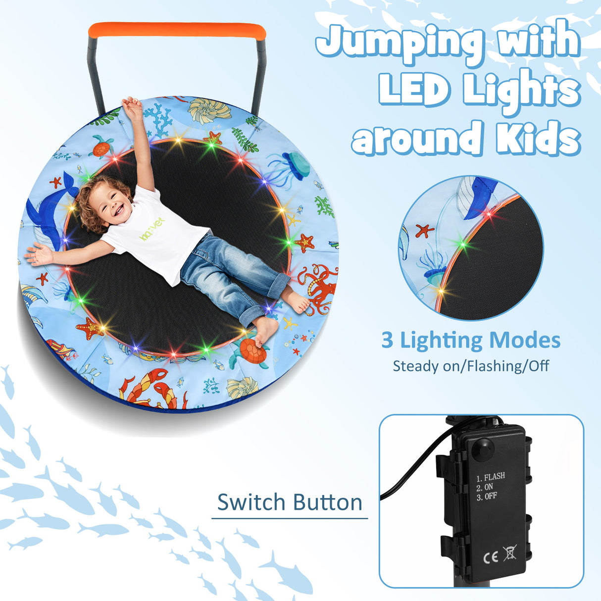 Mini Trampoline Folding Small Rebounder for Kids with Lights-Blue