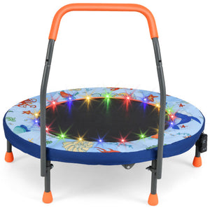 Mini Trampoline Folding Small Rebounder for Kids with Lights-Blue