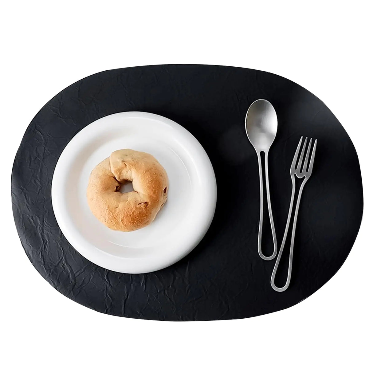 Welan PU Leather Oval Placemats Set of 4 Washable Easy Clean Heat Resistant for Dining Table Kitchen Decor (Black)