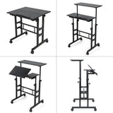 Mobile Standing up Desk Adjustable Computer Desk Tilting Workstation-Walnut