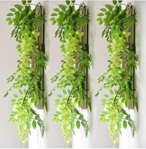 Modern Artificial Green Eucalyptus Leaves Garland Wisteria Rattan Fake Decor Silk Leaf Vines For Wedding Birthday Party Decor