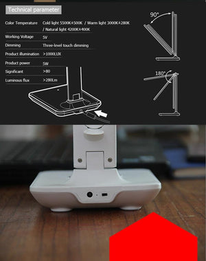 Modern Business Led Office Desk Lamp Touch Dimmable Foldable With Calendar Temperature Alarm Clock table Reading Light Decorative Table Lamp Cute Study Lamps for Bedroom Décor