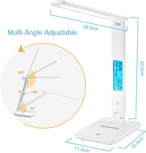 Modern Business Led Office Desk Lamp Touch Dimmable Foldable With Calendar Temperature Alarm Clock table Reading Light Decorative Table Lamp Cute Study Lamps for Bedroom Décor