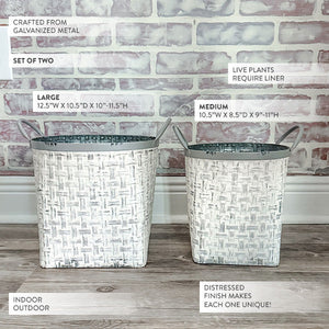 Whitewashed Woven Metal Baskets, Set of 2