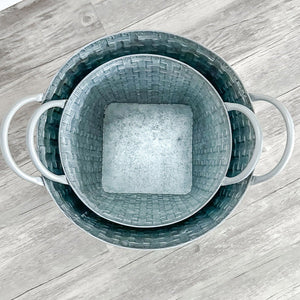 Whitewashed Woven Metal Baskets, Set of 2