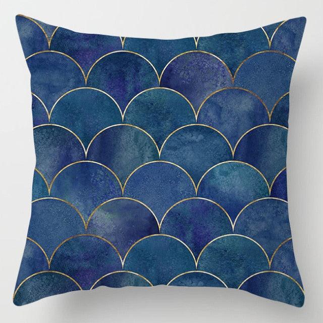 Modern Simple Blue Geometric Pillow Cover Home Sofa Decorative Blue Sea Texture Cotton Linen Cushion Home Decorative Pillow Case 45x45cm