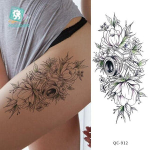 Modern Waterproof Red Flowers Tattoo Multi-Colored Stickers Back Waist Temporary Tattoo Luxury Style