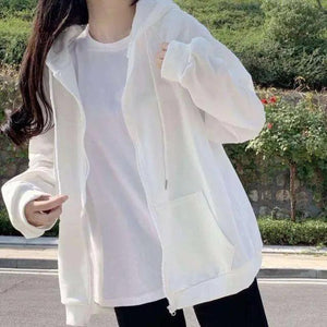 Modern With Hat Hoodies Women  Kangaroo Pocket Casual Loose Solid Color Sweatshirt Female  Fashion New Female Tops Sports Clothing Oversized Zip Hooded Sweatshirt Cotton Women Autumn Hoodie
