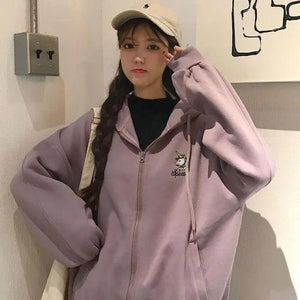 Modern With Hat Hoodies Women  Kangaroo Pocket Casual Loose Solid Color Sweatshirt Female  Fashion New Female Tops Sports Clothing Oversized Zip Hooded Sweatshirt Cotton Women Autumn Hoodie