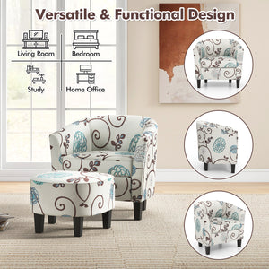 Modern Accent Tub Chair and Ottoman Set with Fabric Upholstered-Beige