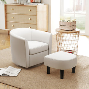 Modern Club Swivel Accent Chair with Ottoman Footrest Curved Backrest-Beige