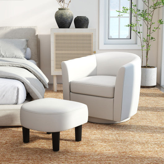 Modern Club Swivel Accent Chair with Ottoman Footrest Curved Backrest-Beige