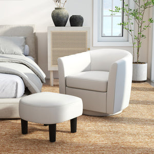 Modern Club Swivel Accent Chair with Ottoman Footrest Curved Backrest-Beige