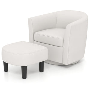Modern Club Swivel Accent Chair with Ottoman Footrest Curved Backrest-Beige