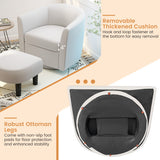 Modern Club Swivel Accent Chair with Ottoman Footrest Curved Backrest-Beige