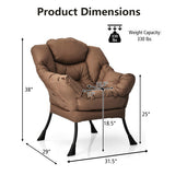 Modern Polyester Fabric Lazy Chair with Steel Frame and Side Pocket-Brown