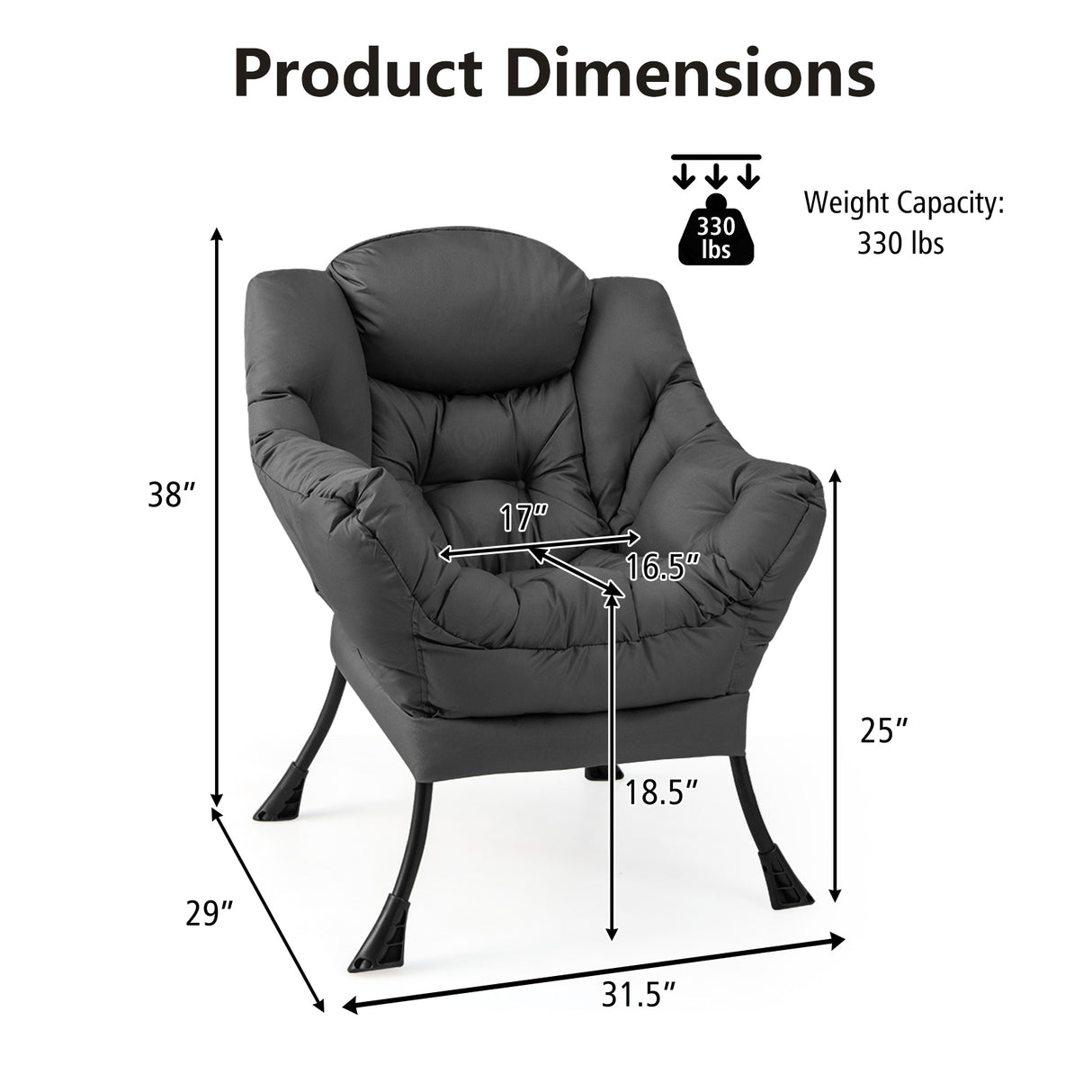 Modern Polyester Fabric Lazy Chair with Steel Frame and Side Pocket-Beige