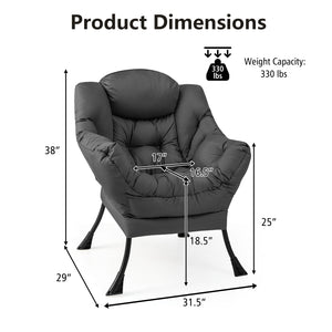 Modern Polyester Fabric Lazy Chair with Steel Frame and Side Pocket-Beige