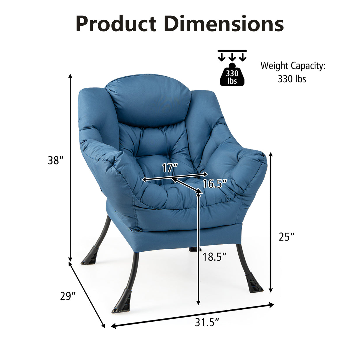 Modern Polyester Fabric Lazy Chair with Steel Frame and Side Pocket-Beige