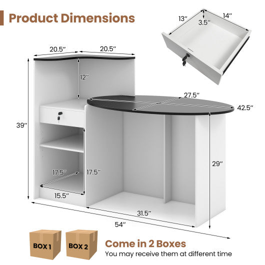 Modern Reception Desk Front Counter Desk with Oval Tabletop-Black