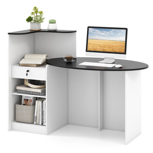 Modern Reception Desk Front Counter Desk with Oval Tabletop-Black