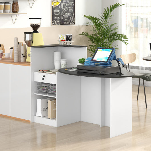 Modern Reception Desk Front Counter Desk with Oval Tabletop-Black