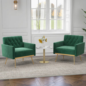 Modern Velvet Accent Chair with Button Tufted Back Golden Metal Legs and Adjustable Foot Pads-Turquoise