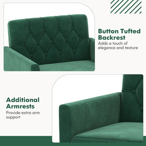 Modern Velvet Accent Chair with Button Tufted Back Golden Metal Legs and Adjustable Foot Pads-Turquoise