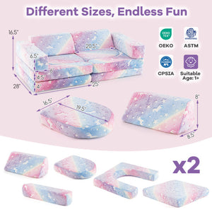 10 Pieces Modular Kids Play Couch Sectional Sofa Glow in the Dark-Multicolor